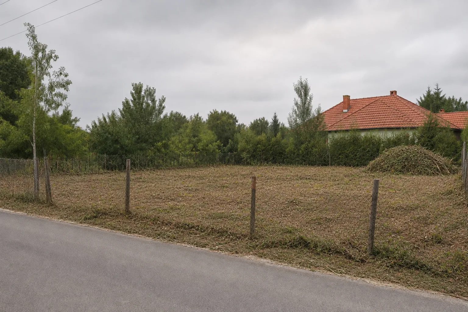 Ugyanaz a telek lekaszálva, összegyűjtött nyesedékkel